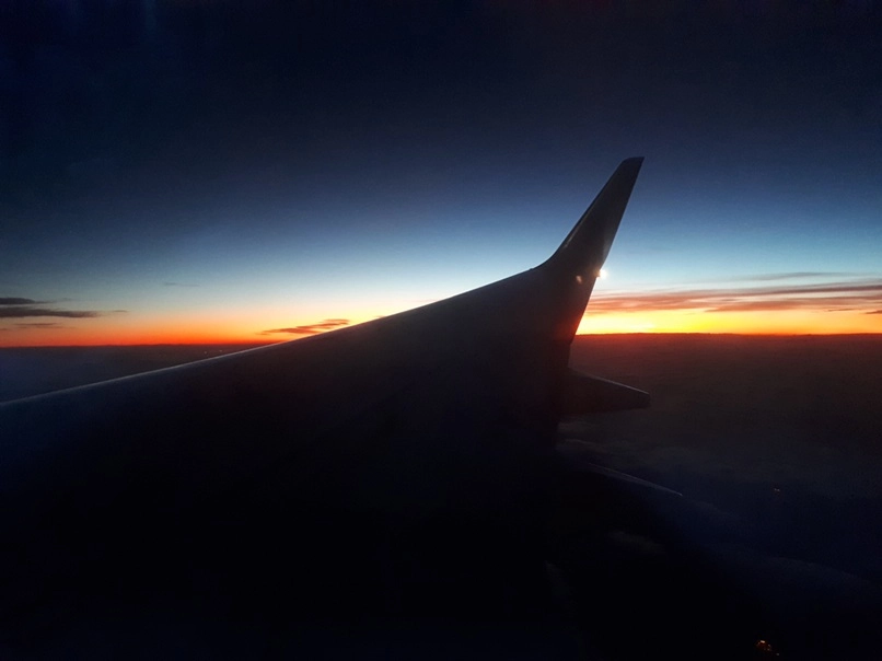 Ala de avión al atardecer